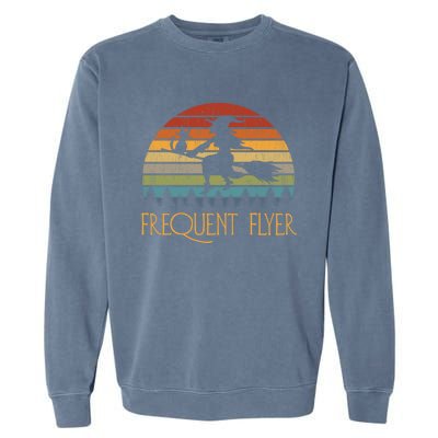 Frequent Flyer Halloween Witch Cat Broom Vintage Gift Garment-Dyed Sweatshirt