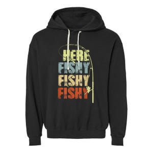 Funny Fishing Herefishy Graphic Garment-Dyed Fleece Hoodie