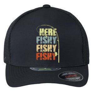 Funny Fishing Herefishy Graphic Flexfit Unipanel Trucker Cap