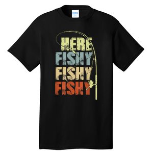 Funny Fishing Herefishy Graphic Tall T-Shirt