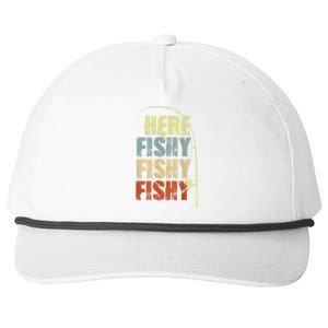 Funny Fishing Herefishy Graphic Snapback Five-Panel Rope Hat