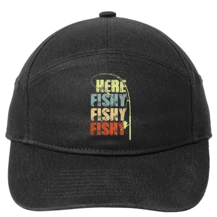 Funny Fishing Herefishy Graphic 7-Panel Snapback Hat