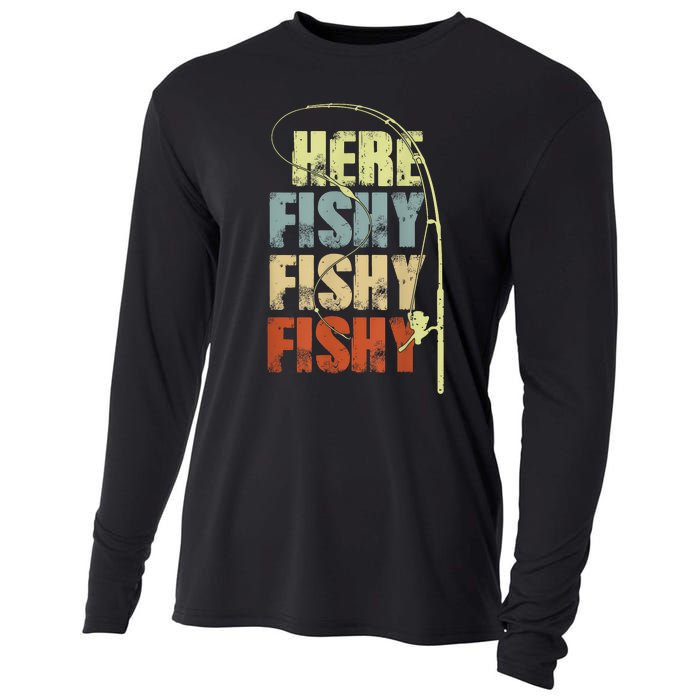 Funny Fishing Herefishy Graphic Cooling Performance Long Sleeve Crew