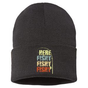 Funny Fishing Herefishy Graphic Sustainable Knit Beanie