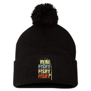 Funny Fishing Herefishy Graphic Pom Pom 12in Knit Beanie