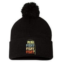 Funny Fishing Herefishy Graphic Pom Pom 12in Knit Beanie