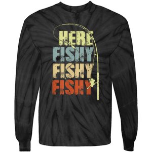 Funny Fishing Herefishy Graphic Tie-Dye Long Sleeve Shirt