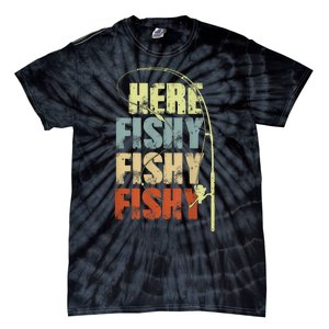 Funny Fishing Herefishy Graphic Tie-Dye T-Shirt