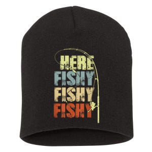 Funny Fishing Herefishy Graphic Short Acrylic Beanie