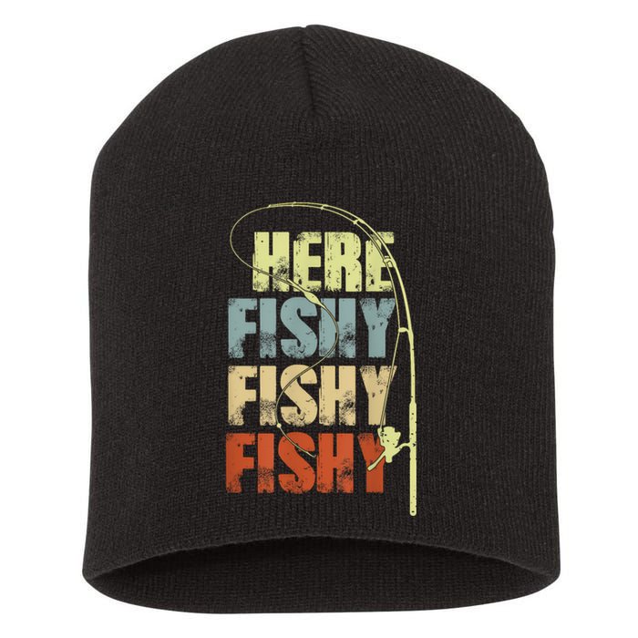 Funny Fishing Herefishy Graphic Short Acrylic Beanie