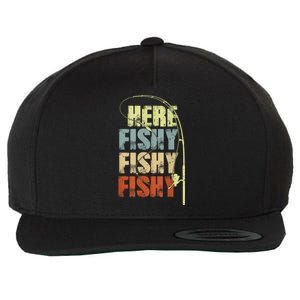 Funny Fishing Herefishy Graphic Wool Snapback Cap