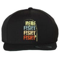 Funny Fishing Herefishy Graphic Wool Snapback Cap