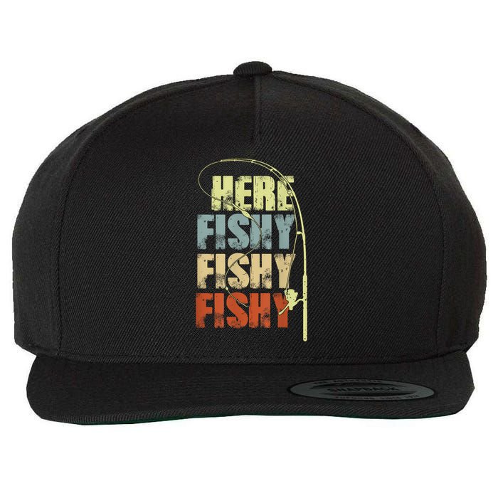 Funny Fishing Herefishy Graphic Wool Snapback Cap