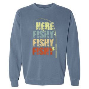 Funny Fishing Herefishy Graphic Garment-Dyed Sweatshirt