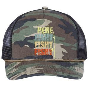 Funny Fishing Herefishy Graphic Retro Rope Trucker Hat Cap