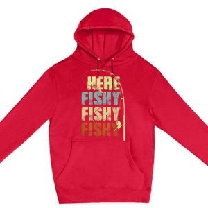 Funny Fishing Herefishy Graphic Premium Pullover Hoodie