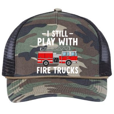 Funny Firefighter I Still Play With Fire Trucks Gift Retro Rope Trucker Hat Cap