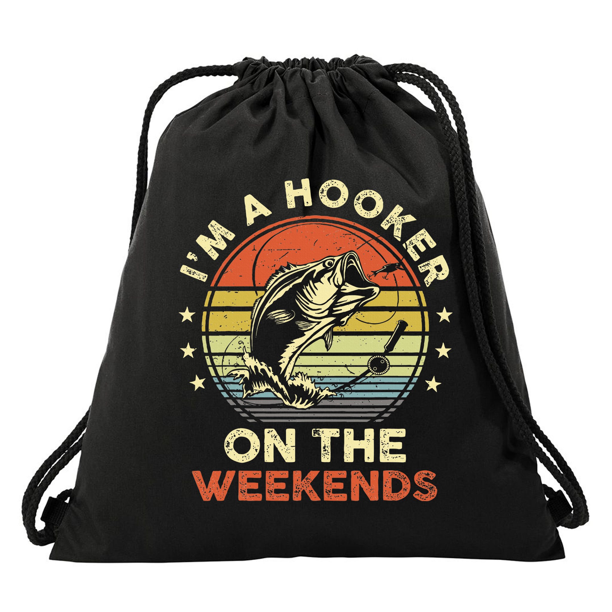 Funny Fishing Im A Hooker On The Weekends Bass Fish Drawstring Bag