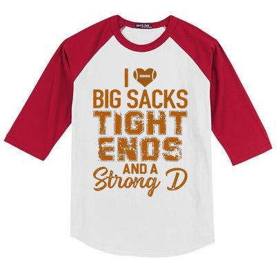 Funny Football I Heart Big Sacks Tight Ends And A Strong D Kids Colorblock Raglan Jersey