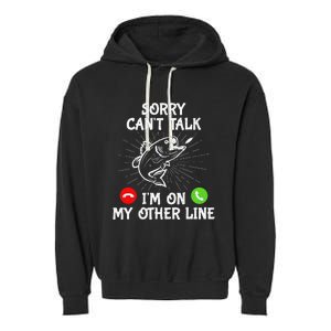 Funny Fishing I'm On My Other Line Fisherman Bass Fishing Garment-Dyed Fleece Hoodie