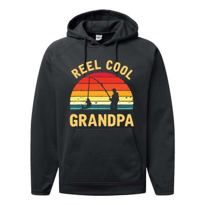 Reel Cool Grandpa Fishing Grandpa Gift Performance Fleece Hoodie