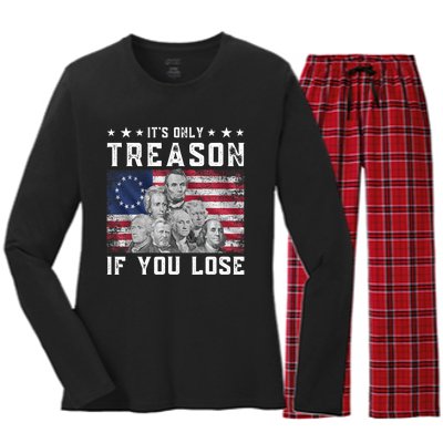 Founding Fathers It's Only Treason If You Lose 4th Of July Women's Long Sleeve Flannel Pajama Set 