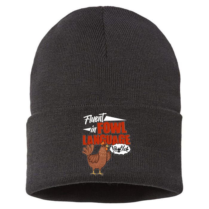 Funny Fluent In Fowl Language Chicken Lover Sustainable Knit Beanie