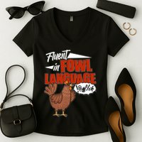 Funny Fluent In Fowl Language Chicken Lover Women's V-Neck T-Shirt