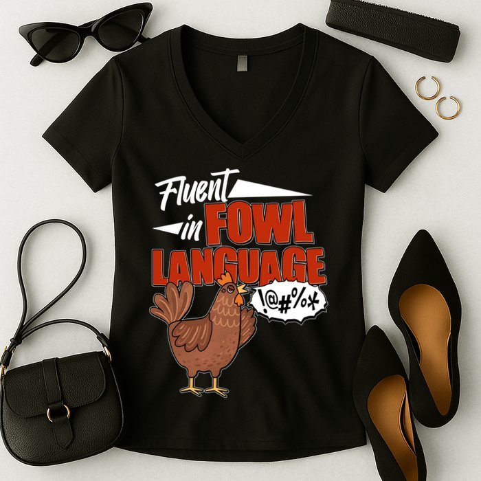 Funny Fluent In Fowl Language Chicken Lover Women's V-Neck T-Shirt