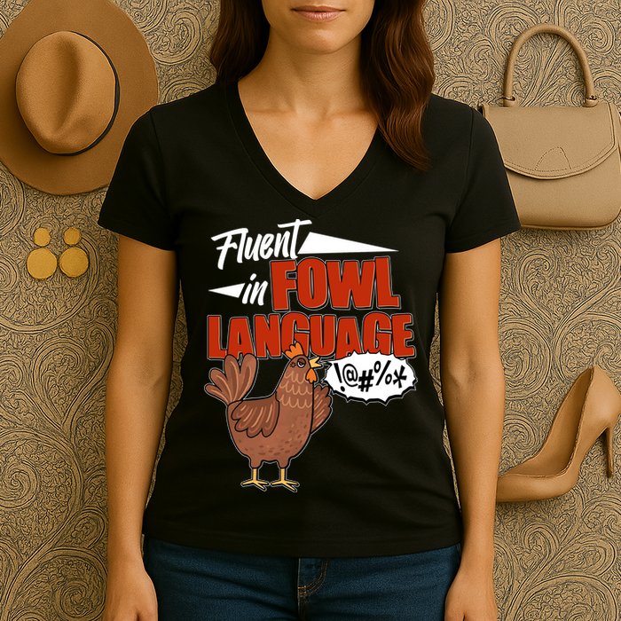 Funny Fluent In Fowl Language Chicken Lover Women's V-Neck T-Shirt
