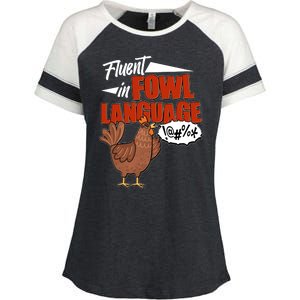 Funny Fluent In Fowl Language Chicken Lover Enza Ladies Jersey Colorblock Tee