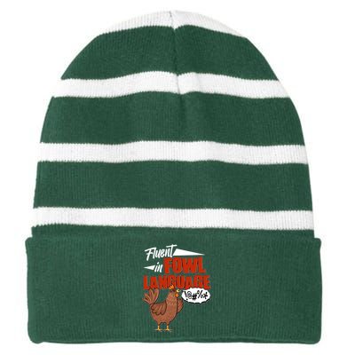 Funny Fluent In Fowl Language Chicken Lover Striped Beanie with Solid Band