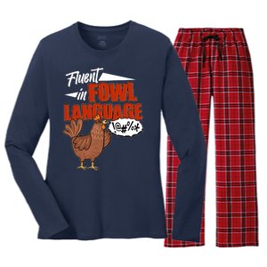 Funny Fluent In Fowl Language Chicken Lover Women's Long Sleeve Flannel Pajama Set 