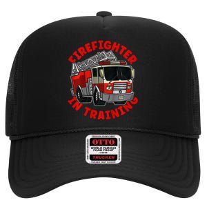 funny Firefighter In Training Fire Truck  High Crown Mesh Back Trucker Hat