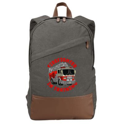 funny Firefighter In Training Fire Truck  Cotton Canvas Backpack