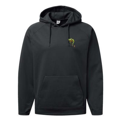 Fun Frog In A Pocket Goblincore Design Frog Lovers Performance Fleece Hoodie