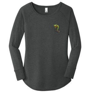 Fun Frog In A Pocket Goblincore Design Frog Lovers Women's Perfect Tri Tunic Long Sleeve Shirt