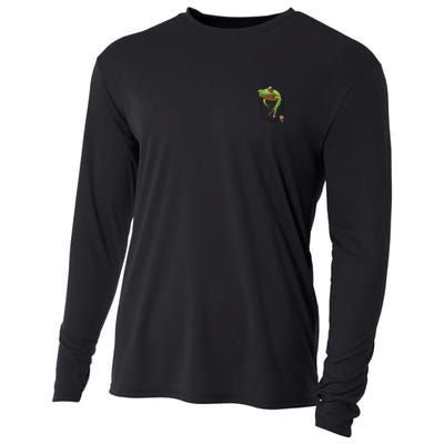 Fun Frog In A Pocket Goblincore Design Frog Lovers Cooling Performance Long Sleeve Crew