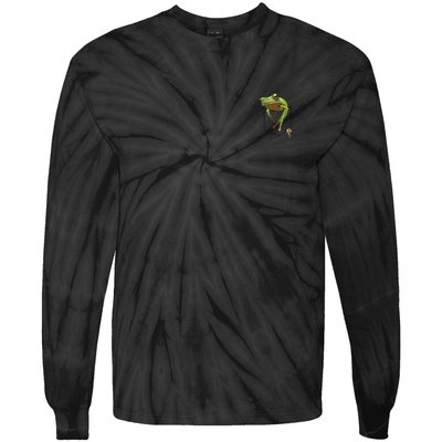 Fun Frog In A Pocket Goblincore Design Frog Lovers Tie-Dye Long Sleeve Shirt