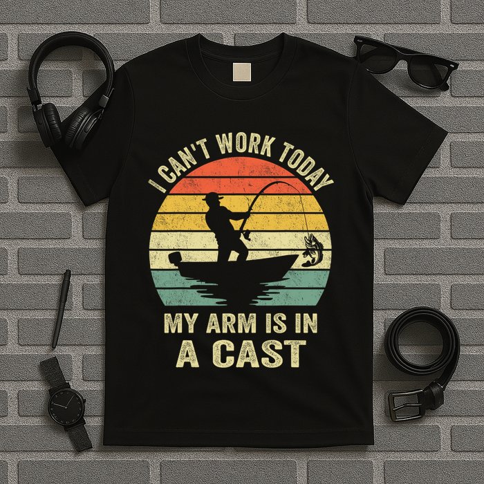 Funny Fisherman I CanT Work Today My Arm Is In A Cast T-Shirt
