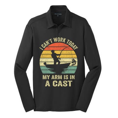 Funny Fisherman I CanT Work Today My Arm Is In A Cast Silk Touch Performance Long Sleeve Polo