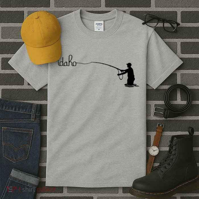 Fly Fish Idaho With White Text Trout Fishing Tall T-Shirt