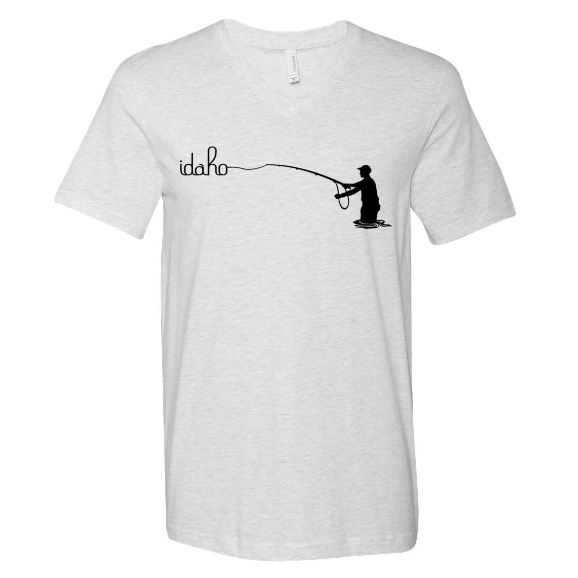 Fly Fish Idaho With White Text Trout Fishing V-Neck T-Shirt