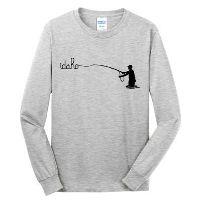 Fly Fish Idaho With White Text Trout Fishing Tall Long Sleeve T-Shirt