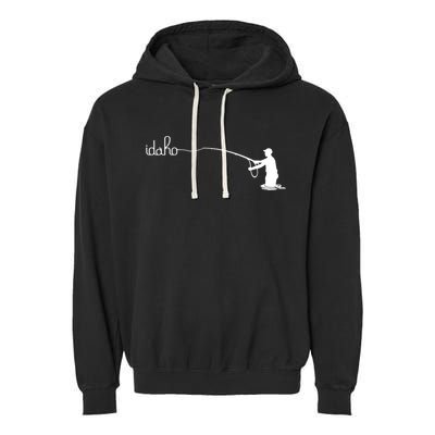 Fly Fish Idaho With White Text Trout Fishing Garment-Dyed Fleece Hoodie