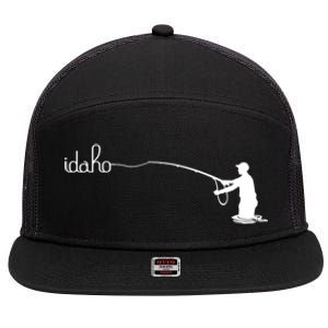 Fly Fish Idaho With White Text Trout Fishing 7 Panel Mesh Trucker Snapback Hat