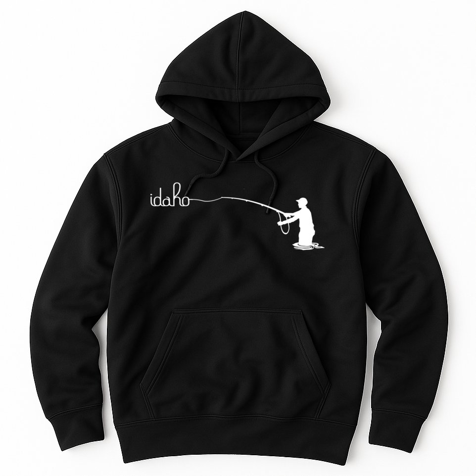 Fly Fish Idaho With White Text Trout Fishing Hoodie