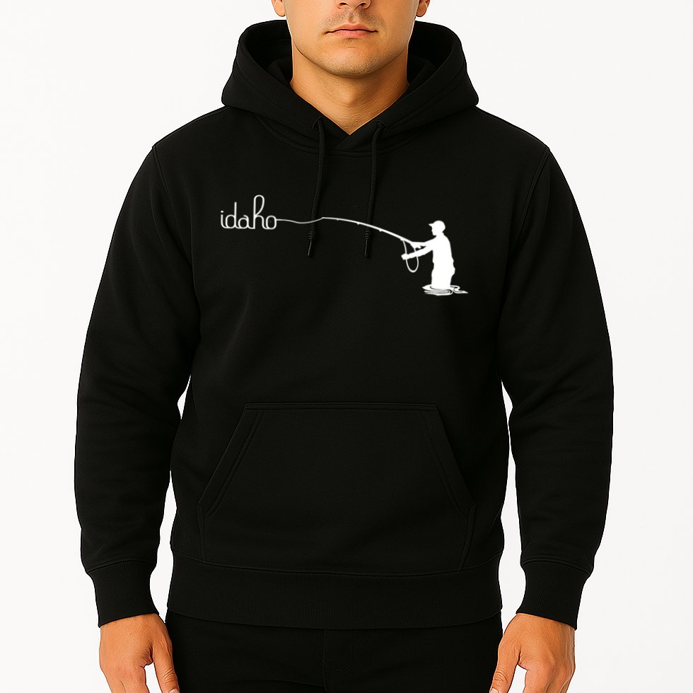 Fly Fish Idaho With White Text Trout Fishing Hoodie