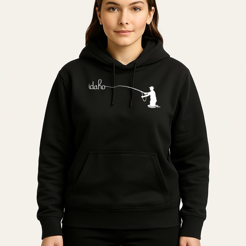 Fly Fish Idaho With White Text Trout Fishing Hoodie