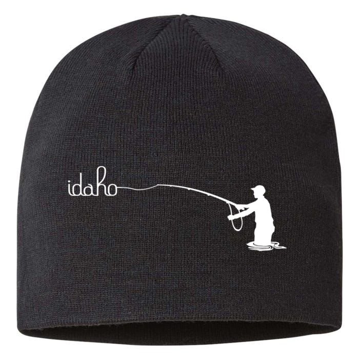 Fly Fish Idaho With White Text Trout Fishing Sustainable Beanie